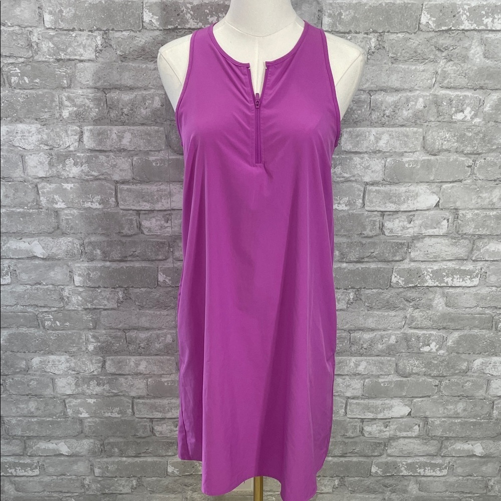 Lou & Grey Signaturesoft Pocket Shift Dress with a quarter-zip neckline